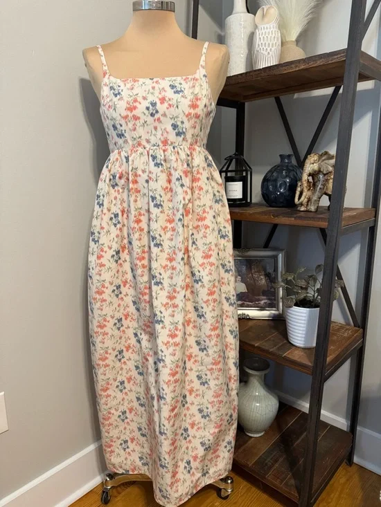 Rebecca Taylor Emma Dress Women’s Size 2 Floral Maxi Cream Blush Blue Pockets - Picture 3 of 16